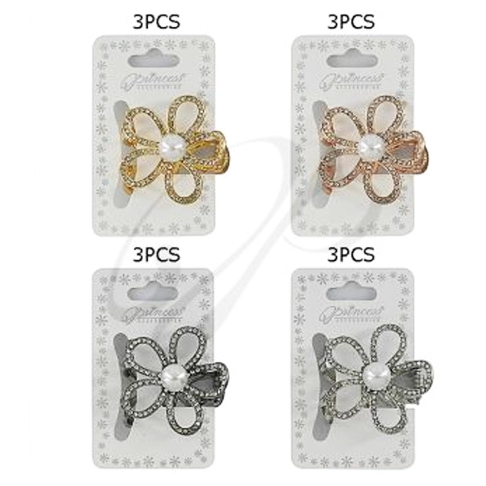 Luxurious Rhinestone Flower Hair Claw Clip with Pearl Center (4cm)