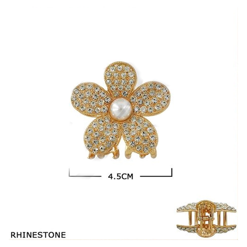 Elegant Rhinestone Flower Hair Claw Clip - Pearl Center (4.5cm)