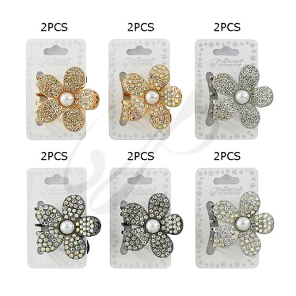 Elegant Rhinestone Flower Hair Claw Clip - Pearl Center (4.5cm)