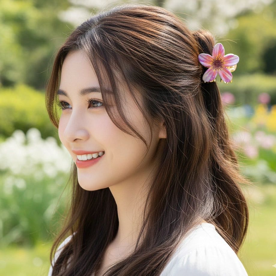 Enamel Flower Hair Claw Clip - Vibrant Floral Accessory (4cm)