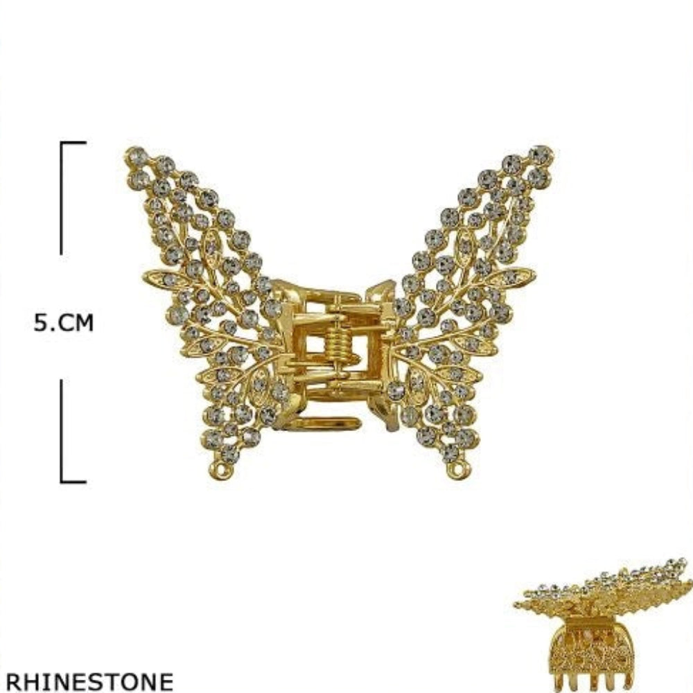 Sparkly Rhinestone Butterfly Hair Claw Clip Set – Elegant Metal Bow & Butterfly Hair Clamps for Women and Girls, Gold & Silver 12pc JCM-10223GS