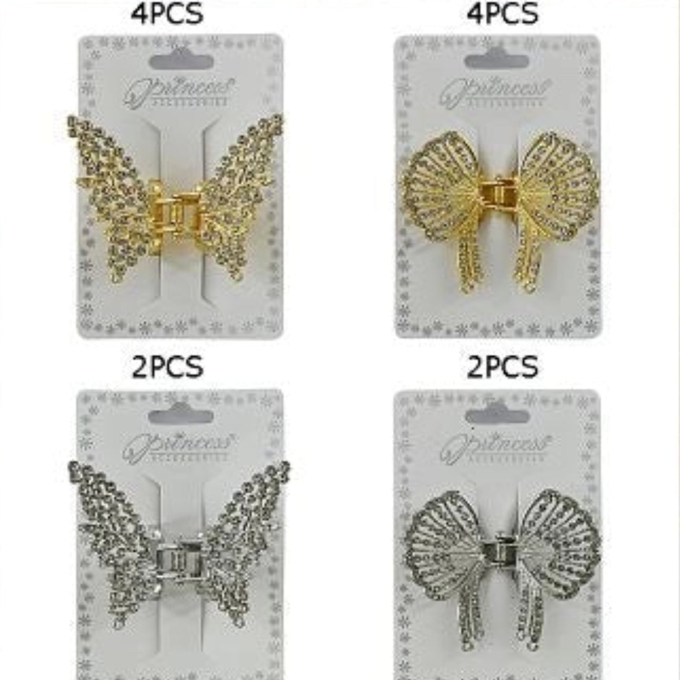 Sparkly Rhinestone Butterfly Hair Claw Clip Set – Elegant Metal Bow & Butterfly Hair Clamps for Women and Girls, Gold & Silver 12pc JCM-10223GS