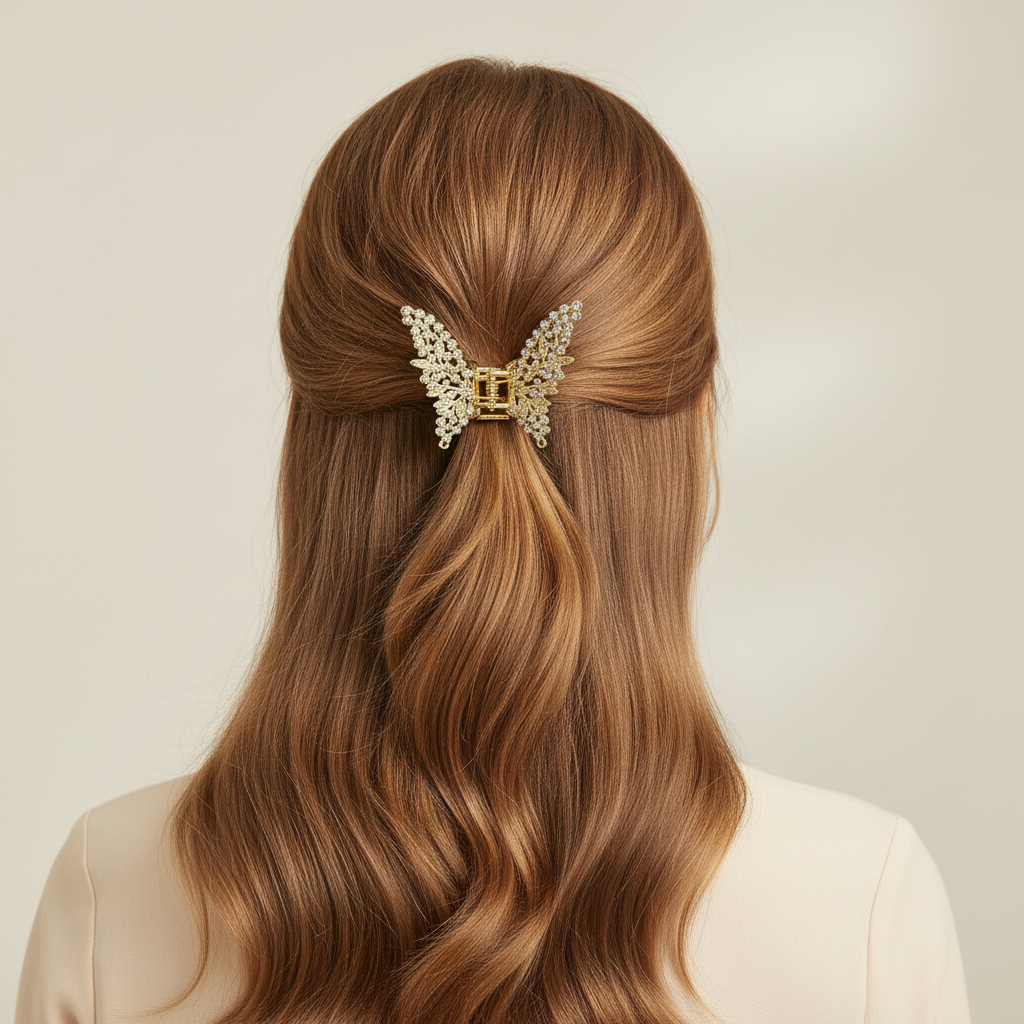 Sparkly Rhinestone Butterfly Hair Claw Clip Set – Elegant Metal Bow & Butterfly Hair Clamps for Women and Girls, Gold & Silver 12pc JCM-10223GS