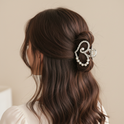 Elegant Pearl & Rhinestone Heart Hair Claw Clip – Small 4.5cm Gold Metal Jaw Clip for Half-Up Hairstyles – 12pc Bulk Set (JCM-10232GS)