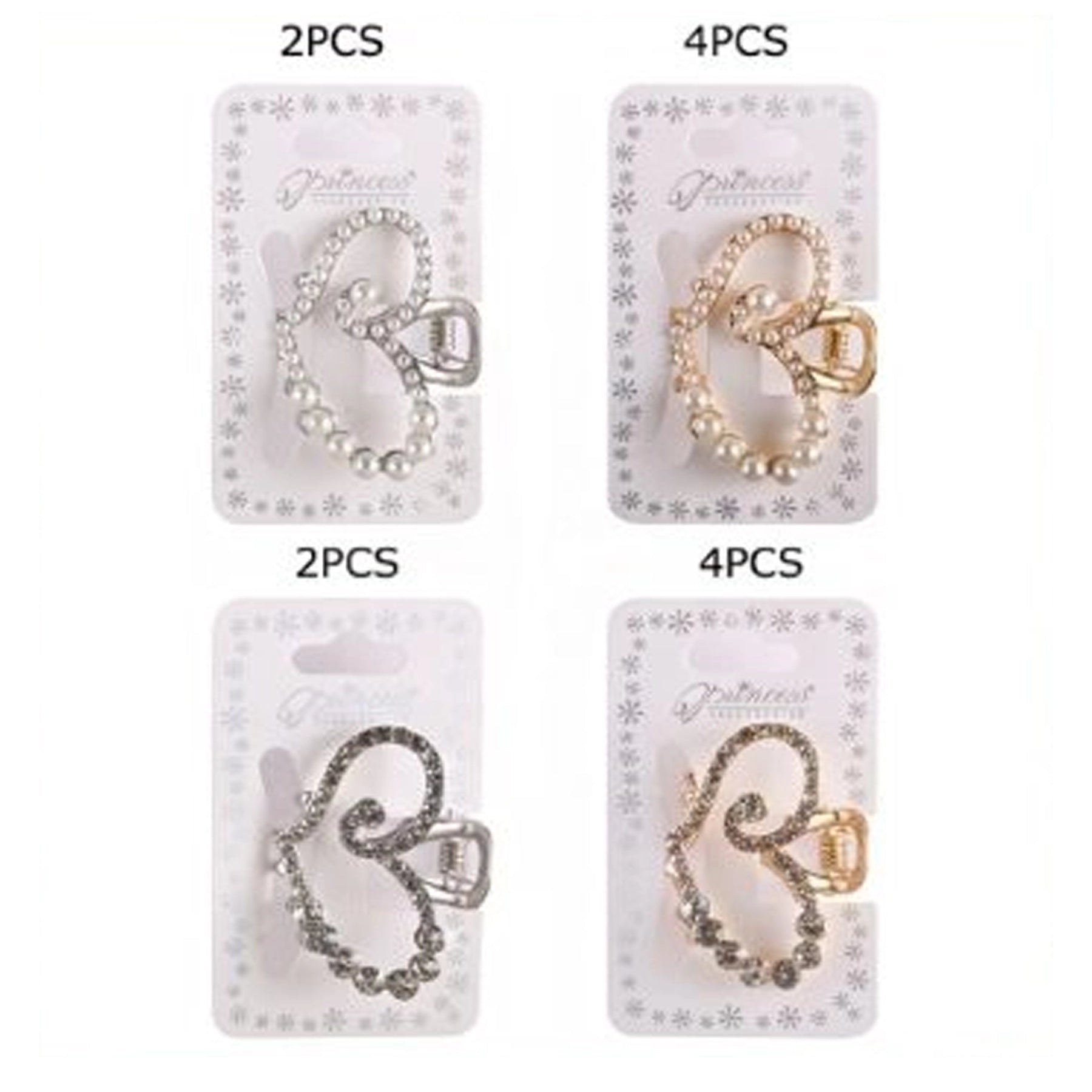 Elegant Pearl & Rhinestone Heart Hair Claw Clip – Small 4.5cm Gold Metal Jaw Clip for Half-Up Hairstyles – 12pc Bulk Set (JCM-10232GS)