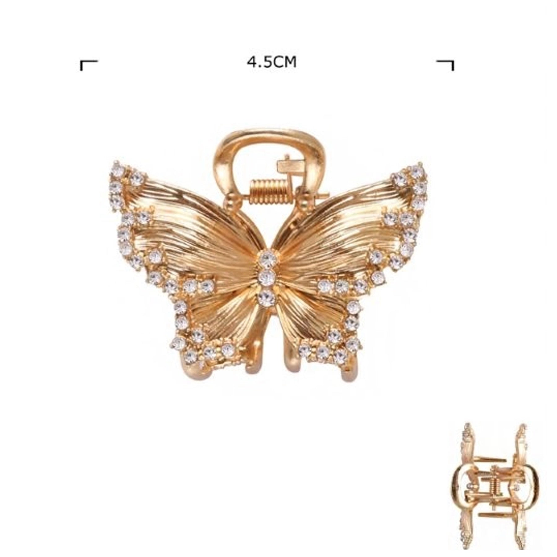 Sparkling Crystal Butterfly Hair Claw Clip - Elegant Gold & Silver Metal Hair Accessories (JCM-10237GS)