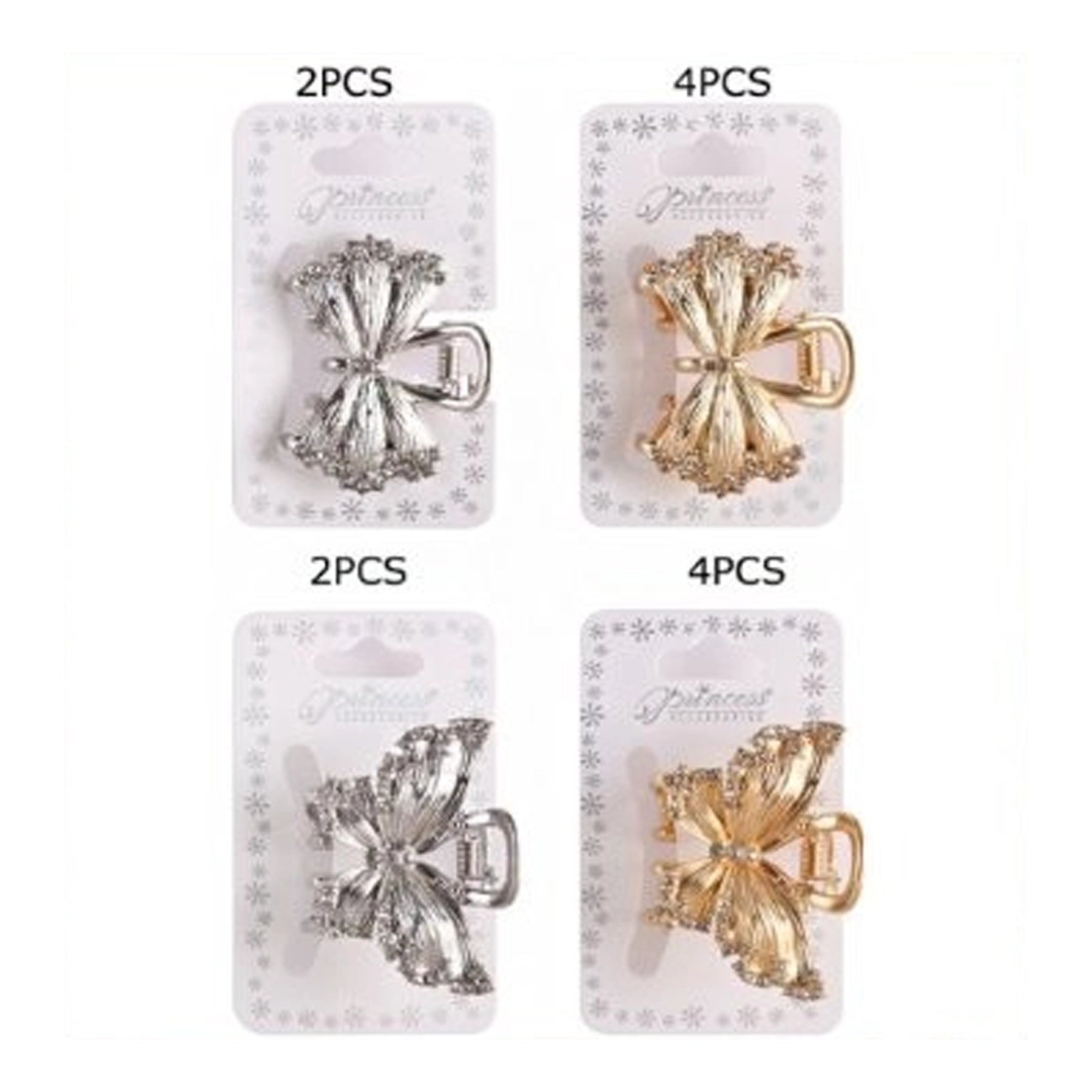 Sparkling Crystal Butterfly Hair Claw Clip - Elegant Gold & Silver Metal Hair Accessories (JCM-10237GS)