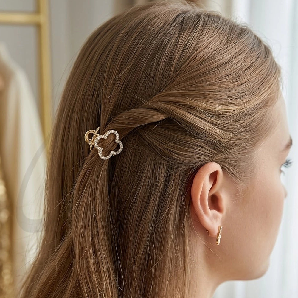 Sparkling Clover Rhinestone Mini Hair Claw Clips (JCM-50112BKG)