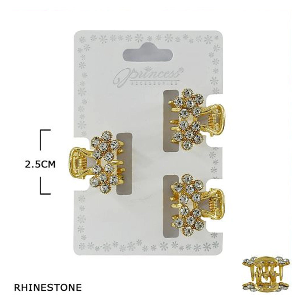 2.5cm Metal Crystal Hair Jaw Clips for Women & Girls - Sparkly Small Floral Hair Accessories for Weddings, Prom & Formal Styling (JCM-7012GS)