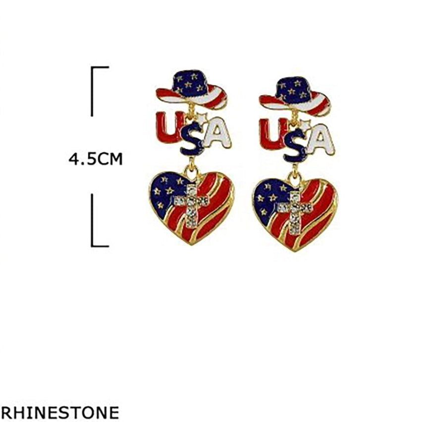 Patriotic USA Charm Drop Earrings | Red, White, & Blue Fourth of July Jewelry (JE-1027)