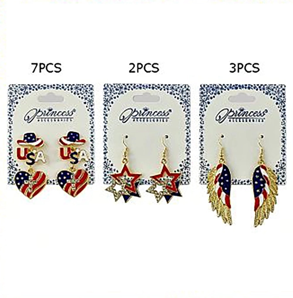Patriotic USA Charm Drop Earrings | Red, White, & Blue Fourth of July Jewelry (JE-1027)