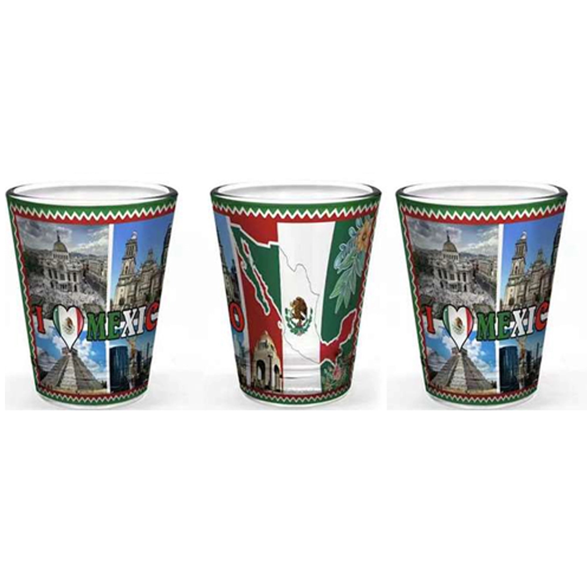 Mexico Souvenir Shot Glass Set - Full Wrap Country Map & Landmark Design 12pc (JH240850)