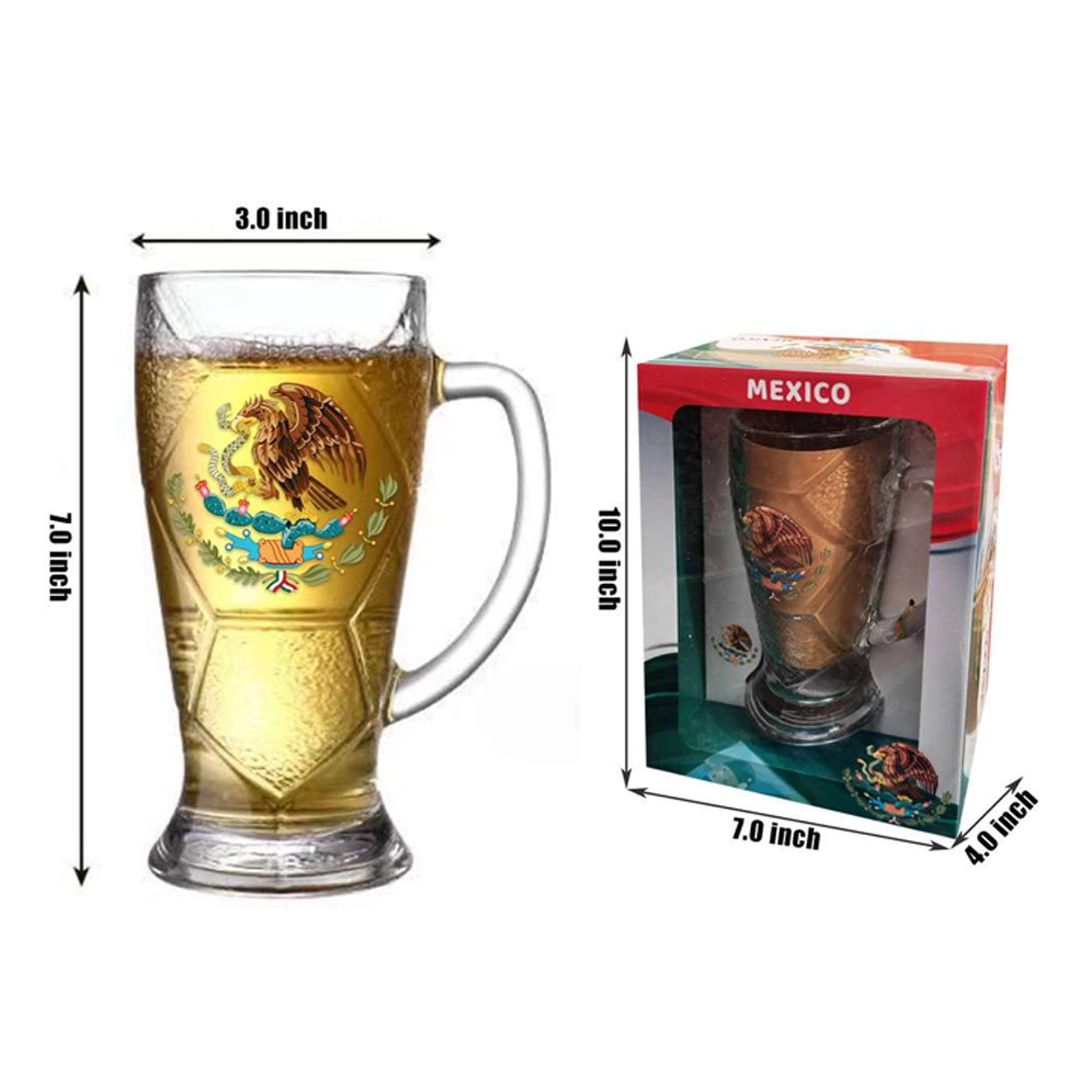 Mexico Heritage Glass Beer Mug Gift Set – 24oz Soccer-Themed Tankard with Eagle Crest (JH241463)
