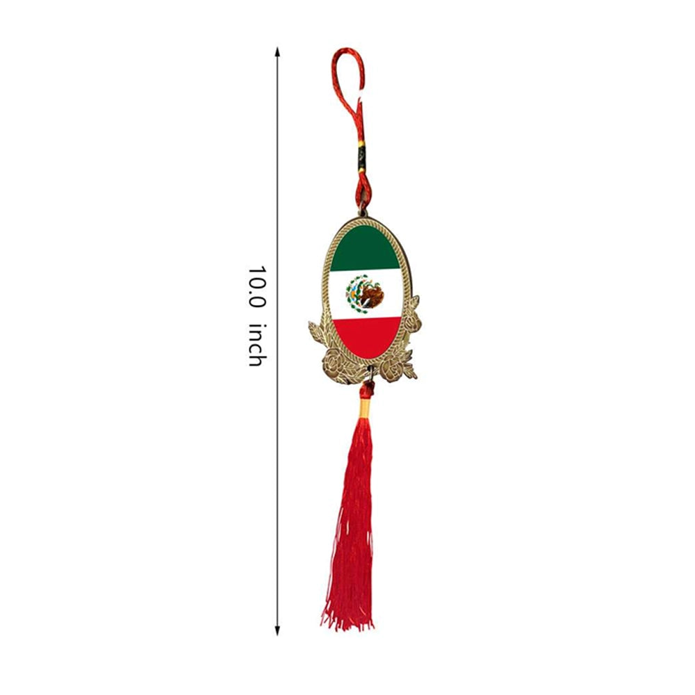 Mexico Flag Oval Car Hanging Ornament with Red Tassel - Patriotic Rearview Mirror Decor (JH243220)