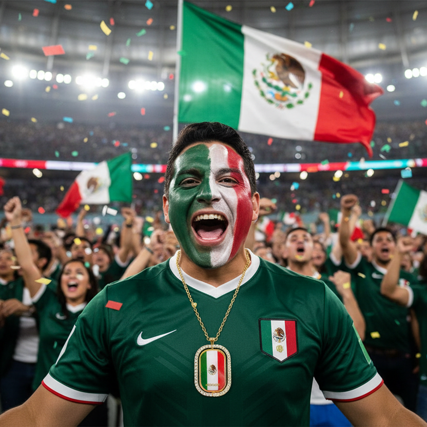 Mexican Flag Spinner Pendant Necklace – Gold-Tone Rhinestone Statement Jewelry (JH243482)