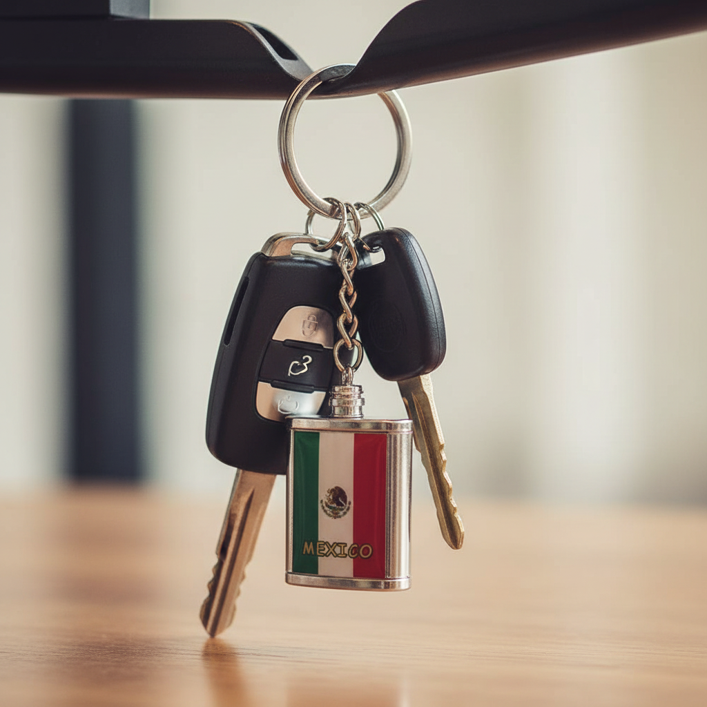 Mexico Flag Flask Keychain - Mini Collectible Souvenir (Bulk Pack) (JH243517)