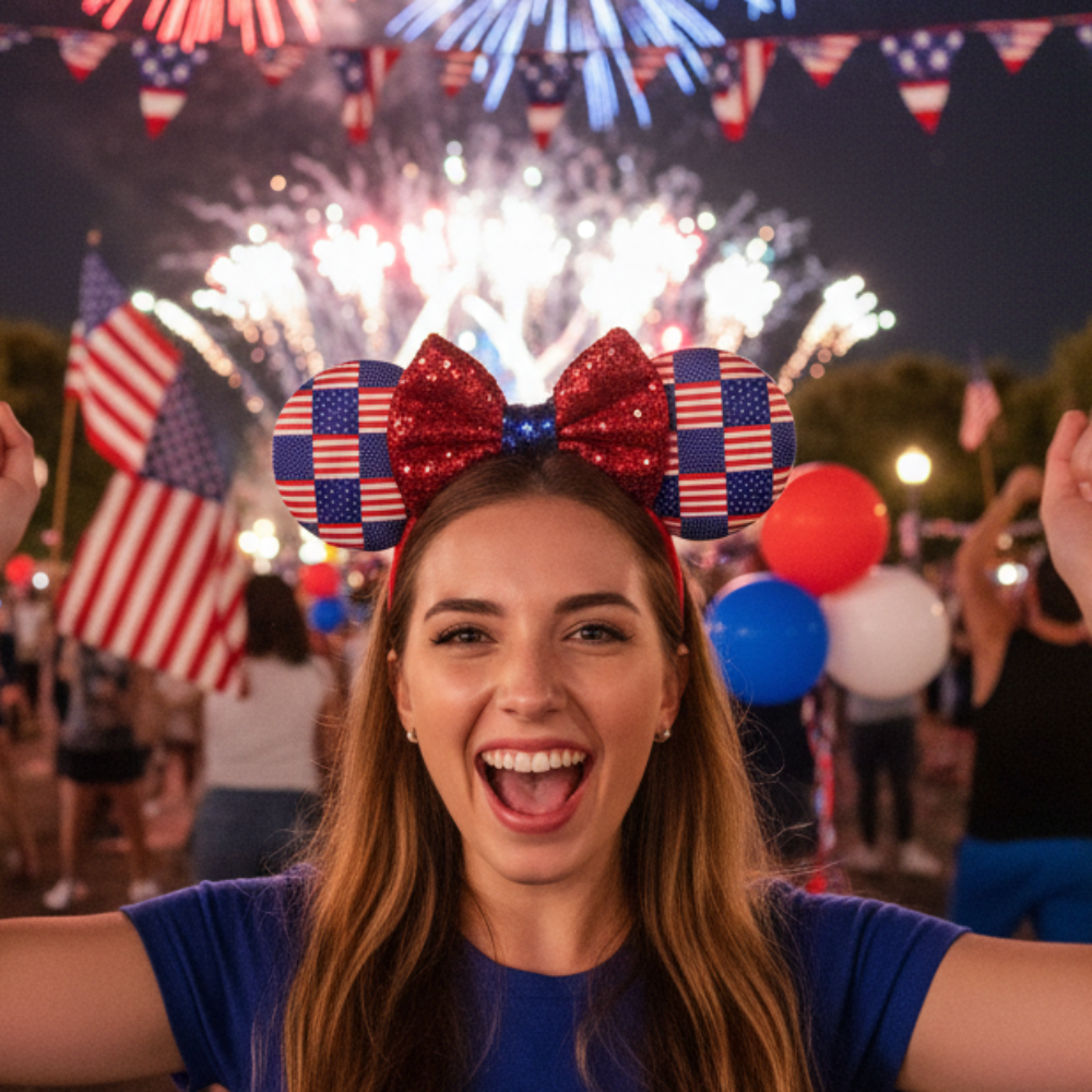Patriotic Mouse Ear Headbands – 4th of July Sequined Party Hair Accessories 12PC (JHB-1019)