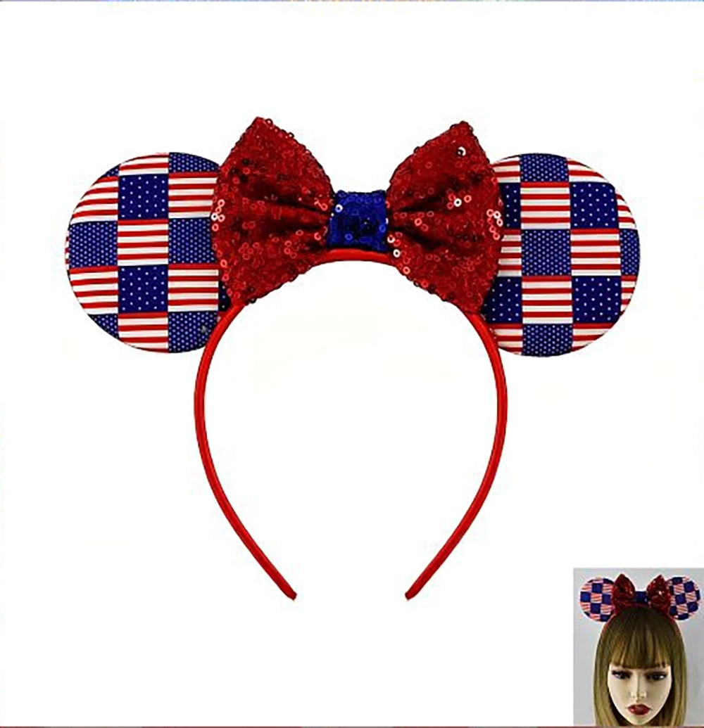 Patriotic Mouse Ear Headbands – 4th of July Sequined Party Hair Accessories 12PC (JHB-1019)
