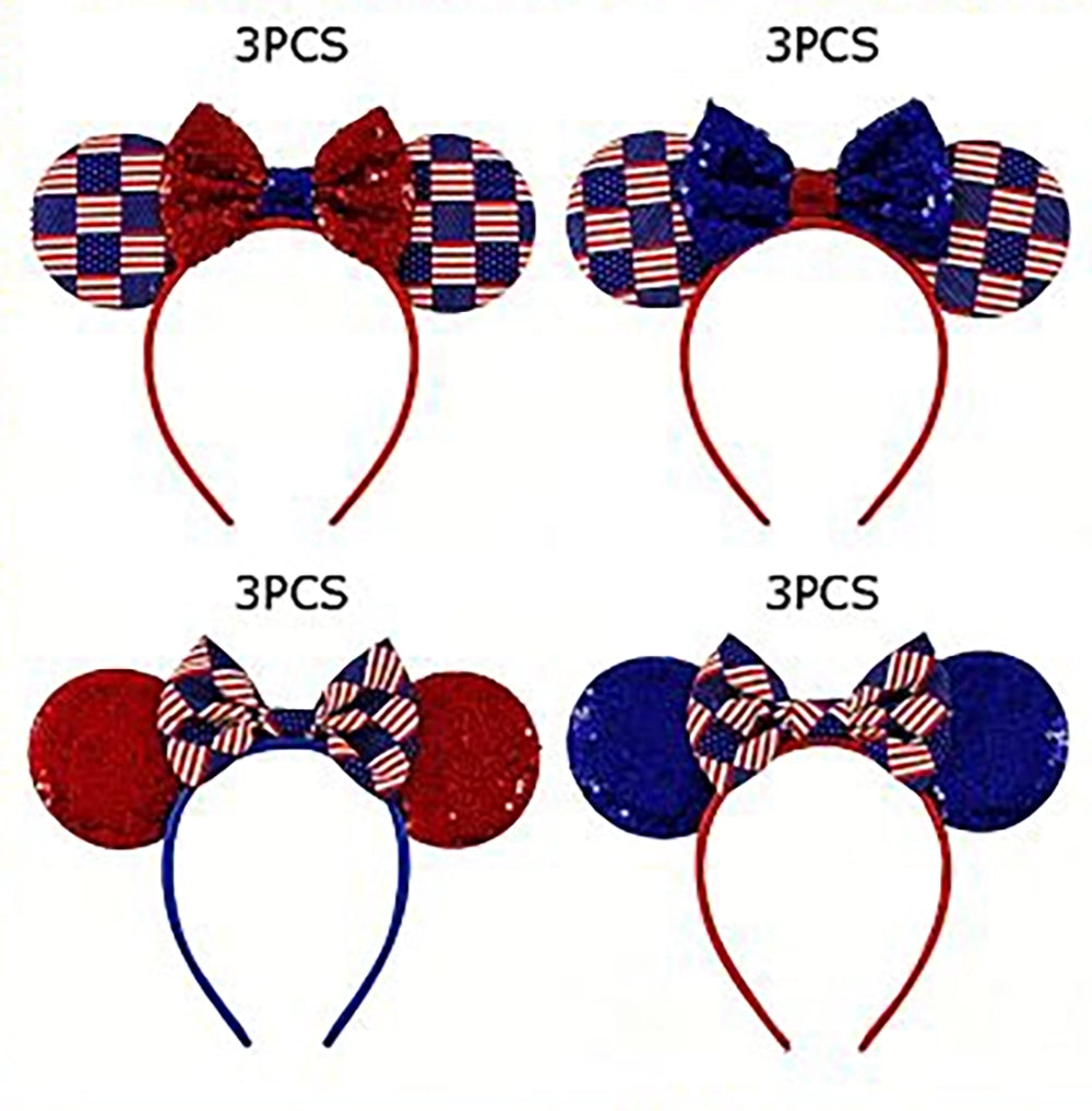 Patriotic Mouse Ear Headbands – 4th of July Sequined Party Hair Accessories 12PC (JHB-1019)