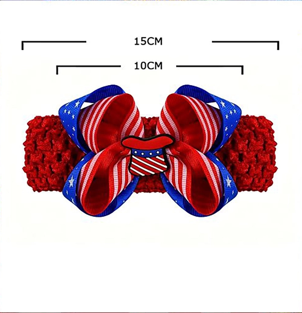 4th of July Baby Headbands Set – Patriotic Red White and Blue Crochet Hair Bows for Infants, Toddlers, & Girls – Independence Day (JHB-1021)