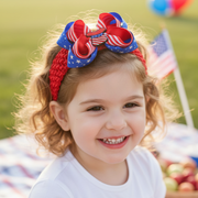 4th of July Baby Headbands Set – Patriotic Red White and Blue Crochet Hair Bows for Infants, Toddlers, & Girls – Independence Day (JHB-1021)