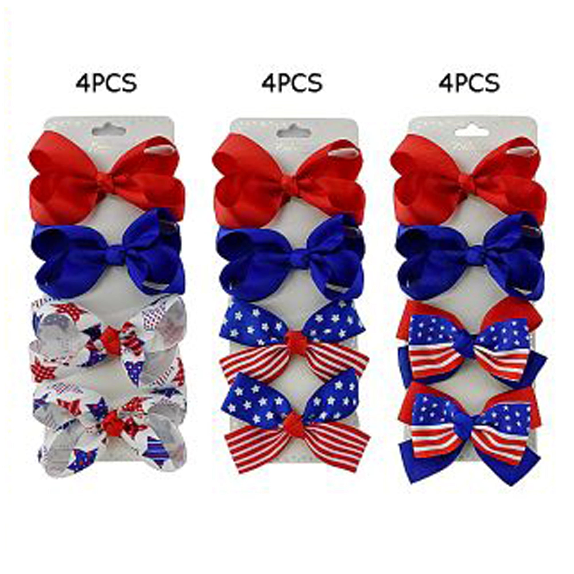 Patriotic Americana Hair Bow Set - 4-Piece Grosgrain Ribbon Clips (JHC-1013)