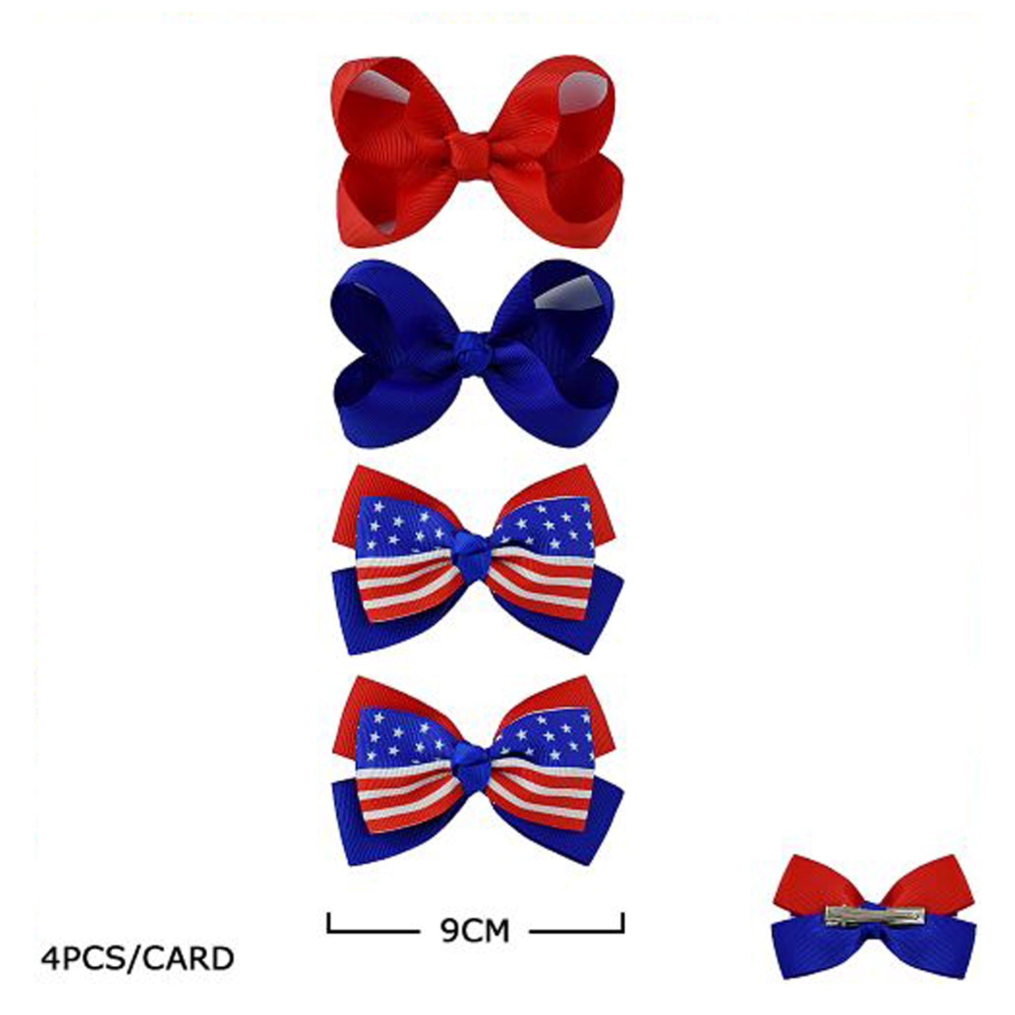 Patriotic Americana Hair Bow Set - 4-Piece Grosgrain Ribbon Clips (JHC-1013)