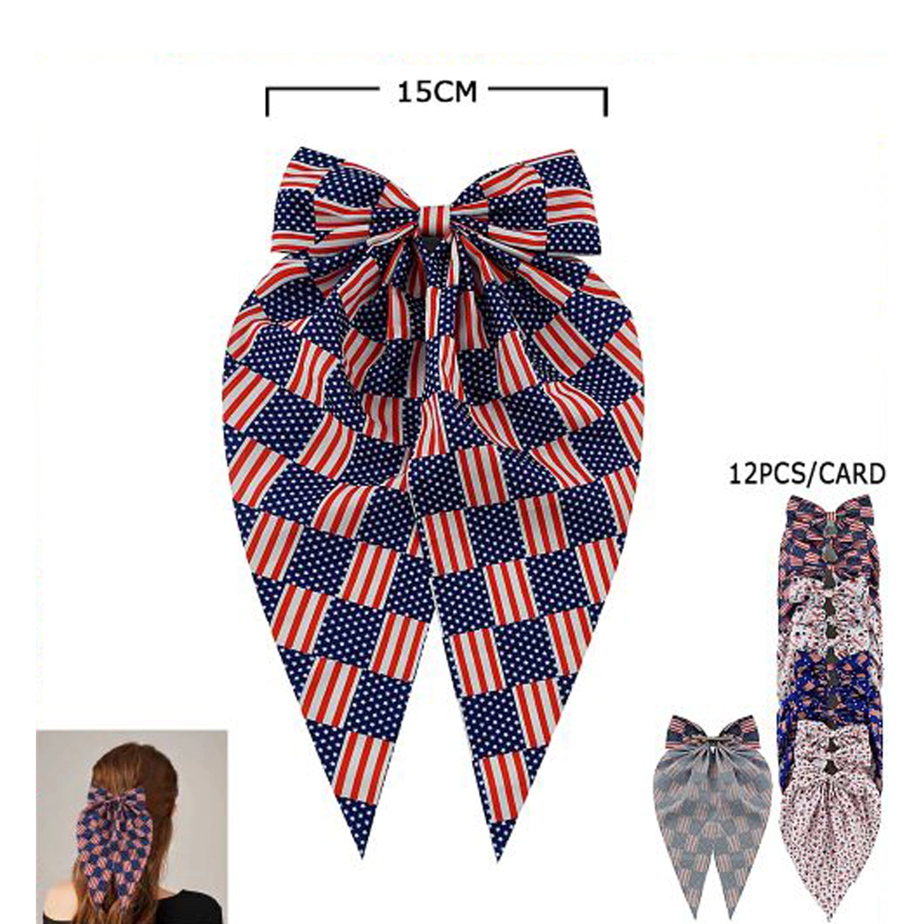Patriotic Americana Hair Bow Clip with Long Streamers (JHC-1028)