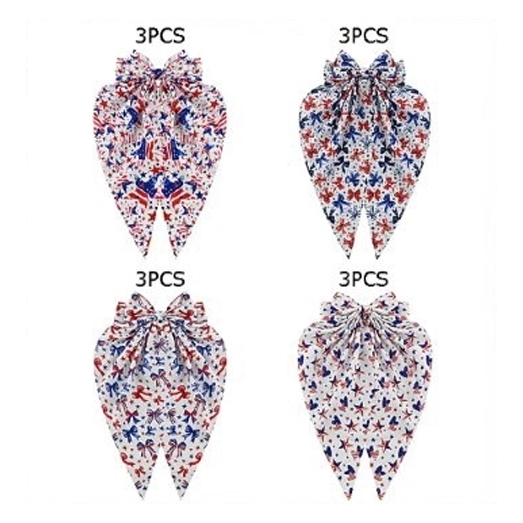 Patriotic Americana Star & Heart Oversized Hair Bow Scarf - 12pc (JHC-1029)