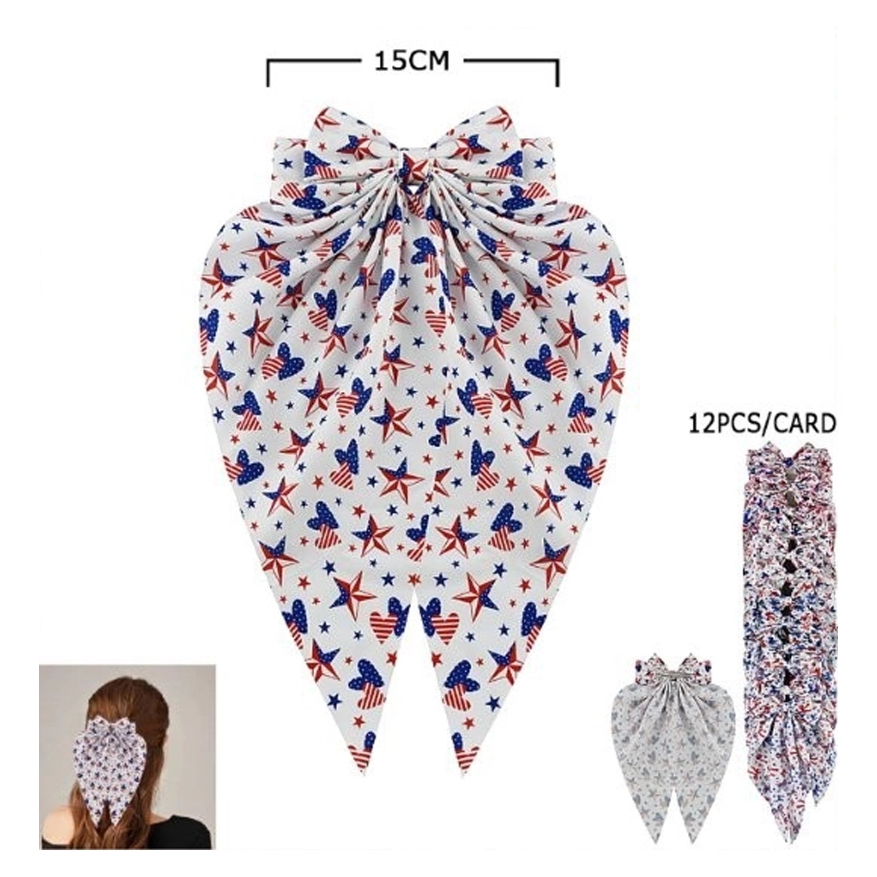 Patriotic Americana Star & Heart Oversized Hair Bow Scarf - 12pc (JHC-1029)