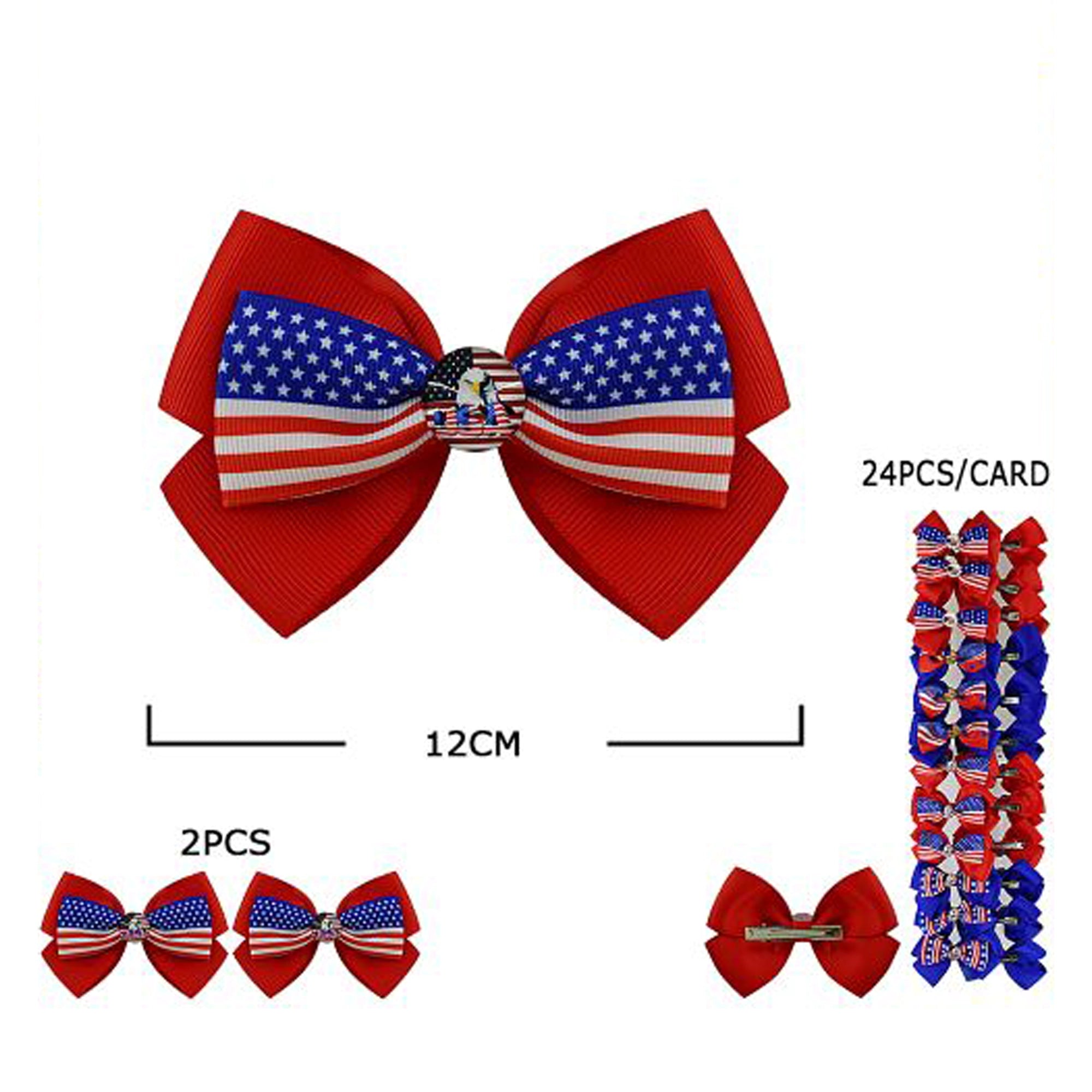 Patriotic American Flag Hair Bows - 12cm Grosgrain Ribbon Hair Clips (JHC-1033)