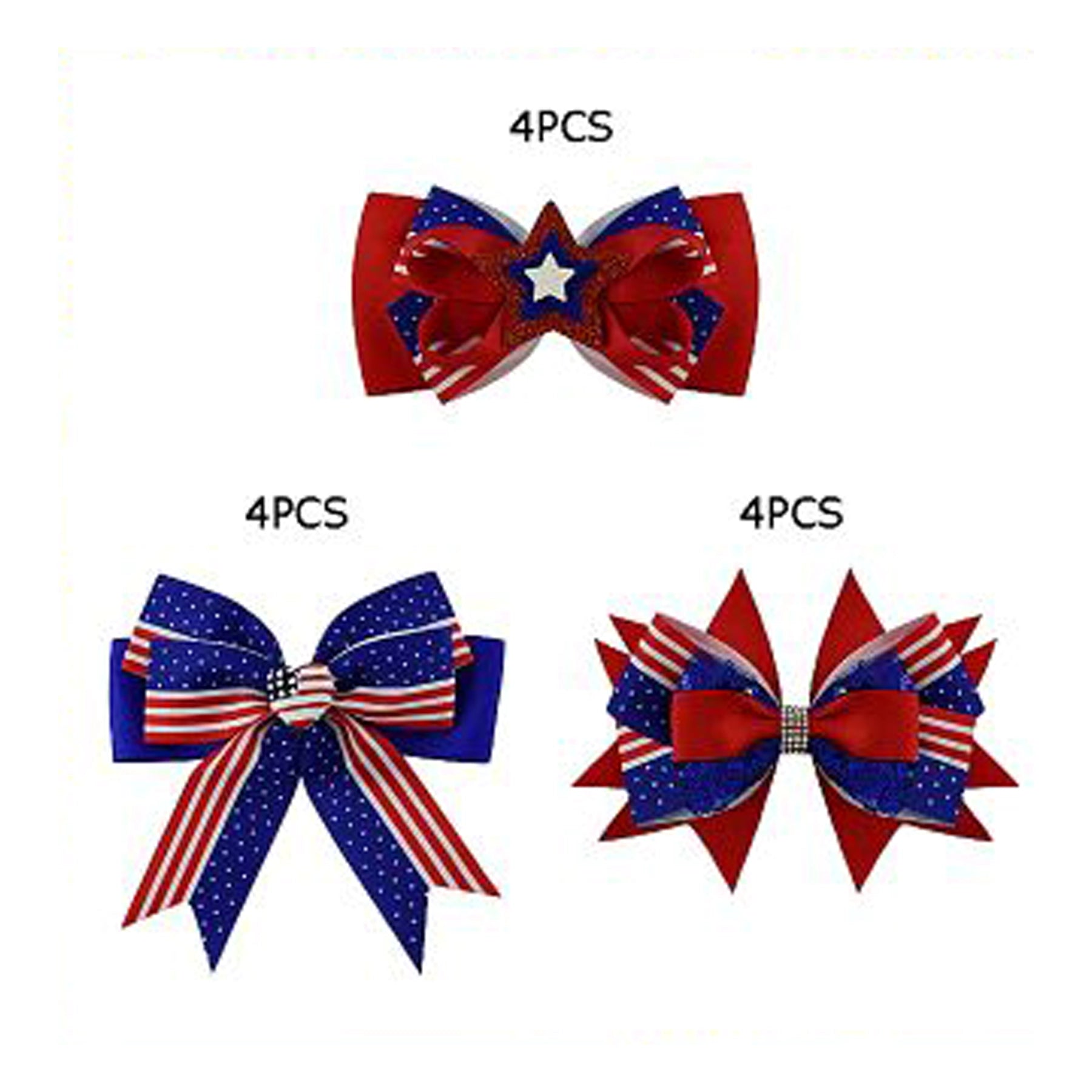 Patriotic 15cm Grosgrain Hair Bow Set - American Flag Stars & Stripes Designs - 12pc Wholesale (JHC-1040)