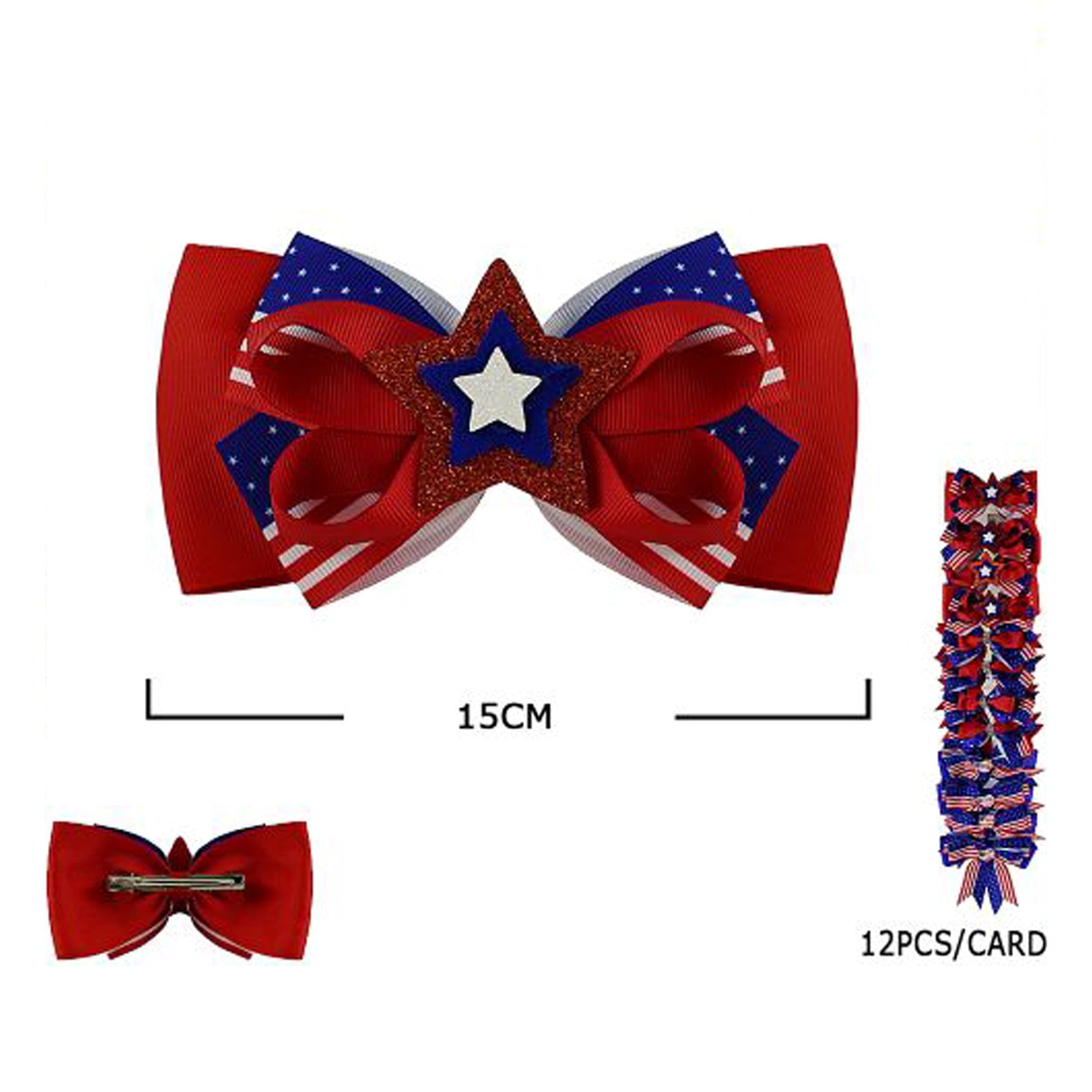 Patriotic 15cm Grosgrain Hair Bow Set - American Flag Stars & Stripes Designs - 12pc Wholesale (JHC-1040)