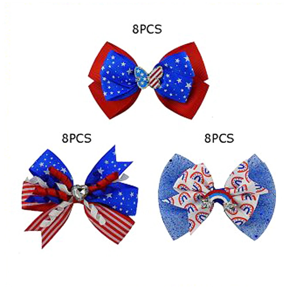 Patriotic 4th of July Hair Bow Set - Star-Spangled Butterfly Collection (JHC-1041)