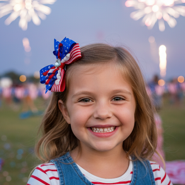 Patriotic 4th of July Hair Bow Set - Star-Spangled Butterfly Collection (JHC-1041)