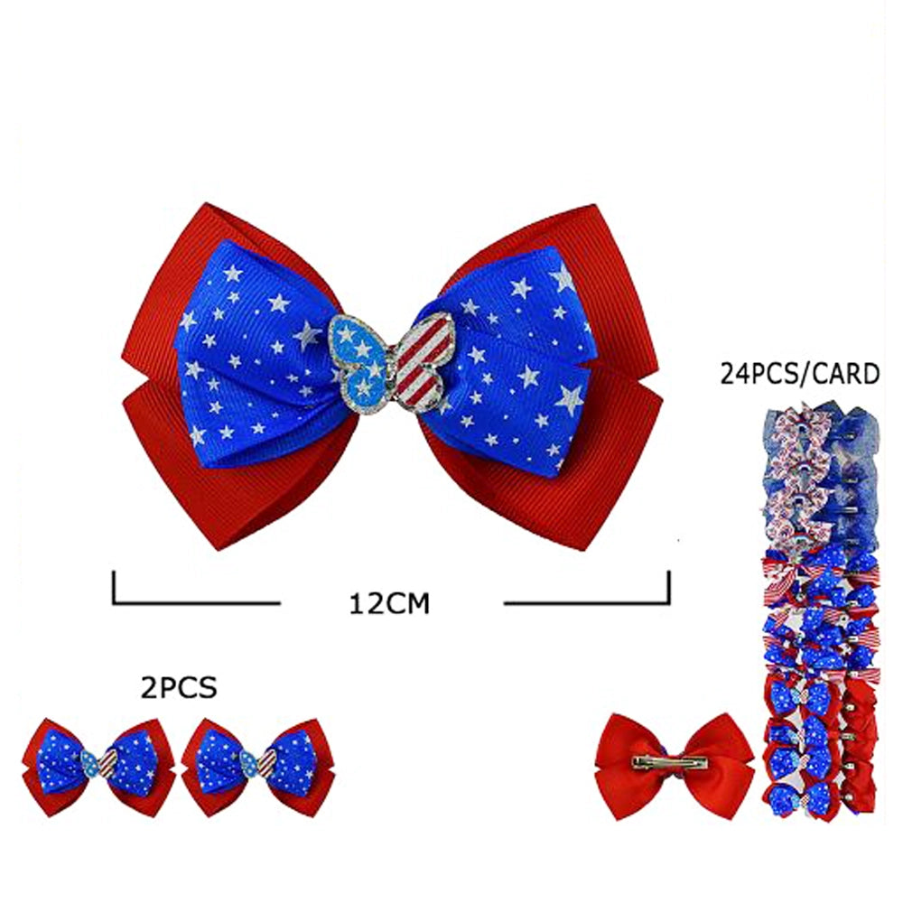 Patriotic 4th of July Hair Bow Set - Star-Spangled Butterfly Collection (JHC-1041)