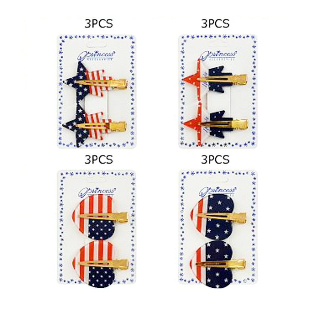Patriotic 4th of July Heart & Star Hair Clips - USA Flag Design Hair Accessories (JHP-1004)