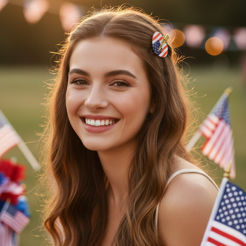 Patriotic 4th of July Heart & Star Hair Clips - USA Flag Design Hair Accessories (JHP-1004)