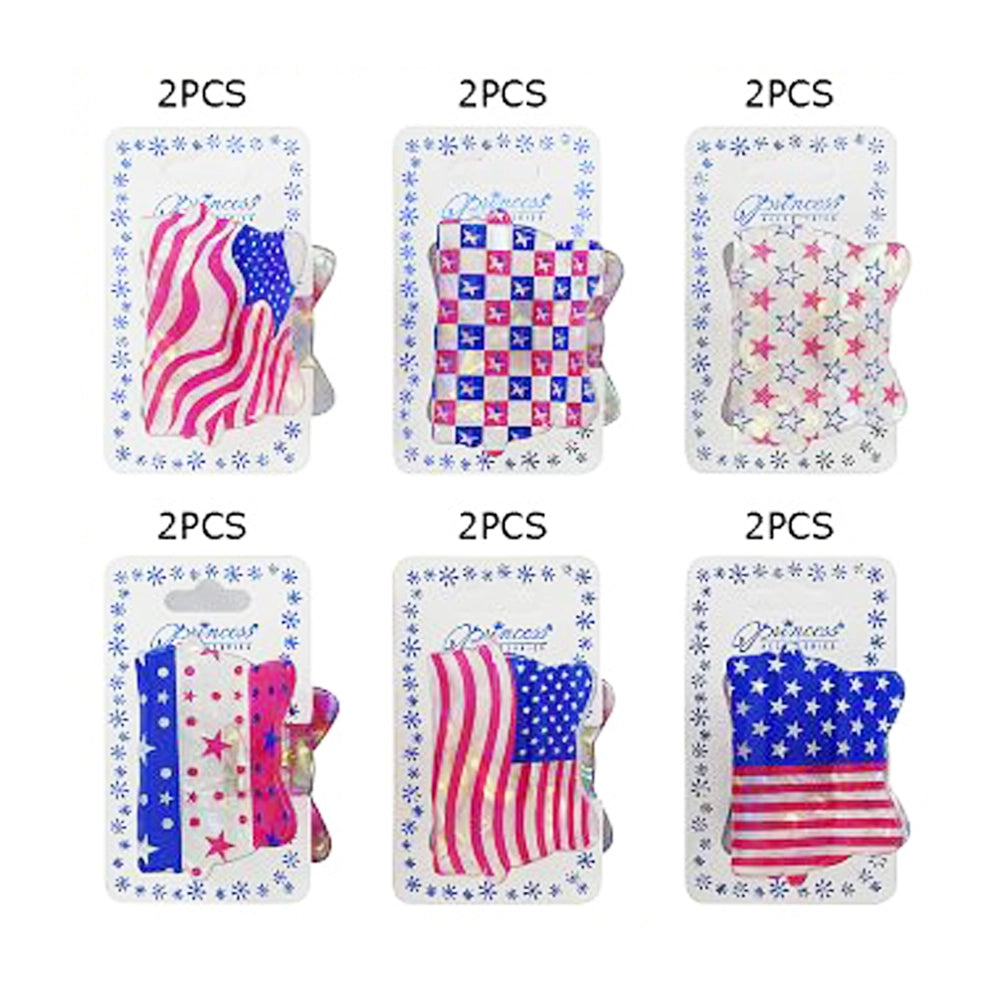 Patriotic 4th of July American Flag Hair Claw Clips - 5cm Small Cellulose Acetate Hair Jaws (JJC-1005)