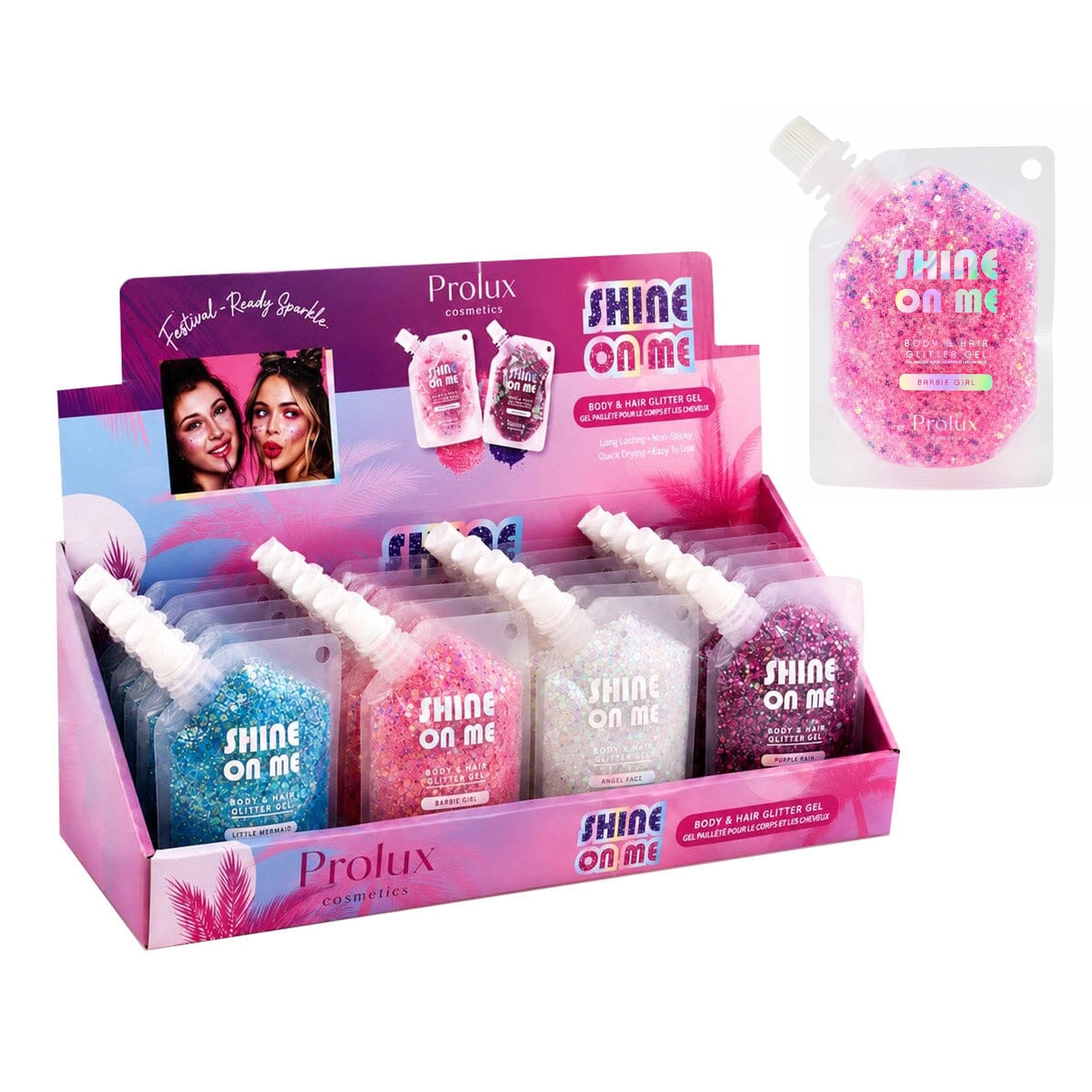 Prolux Cosmetics Shine On Me Body & Hair Glitter Gel - Long-Lasting Festival Makeup Pouch