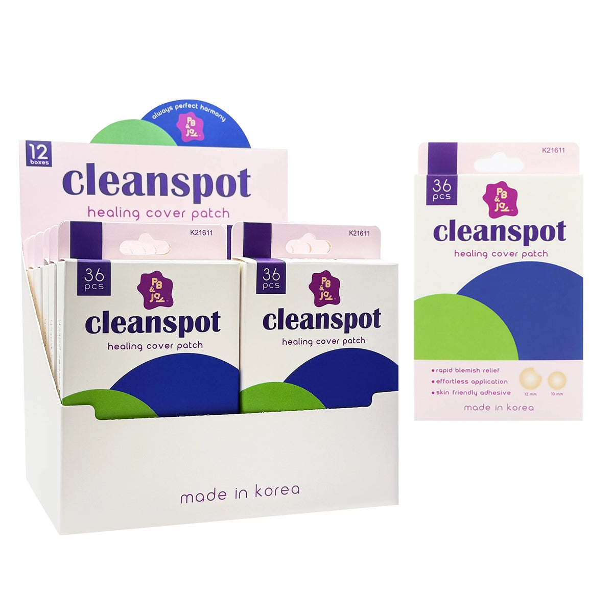 PB & Jay Cleanspot Hydrocolloid Blemish Healing Cover Patch (36 Count) – Made in Korea | 12boxes (K21611)