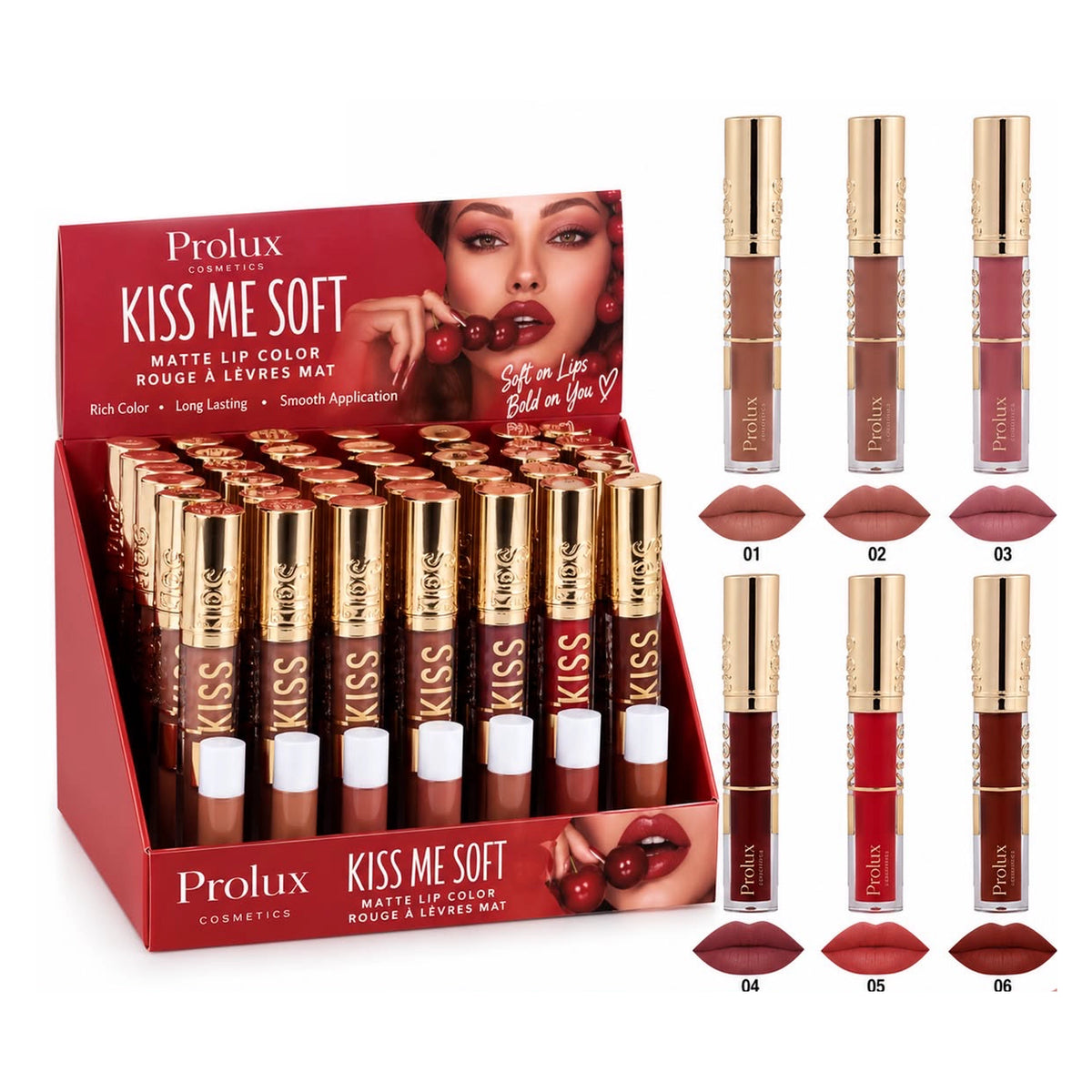 Prolux Luxurious Luminous Matte Lipstick Set – 6 Highly Pigmented Long-Wear Shades with Cherry & Coconut Scents