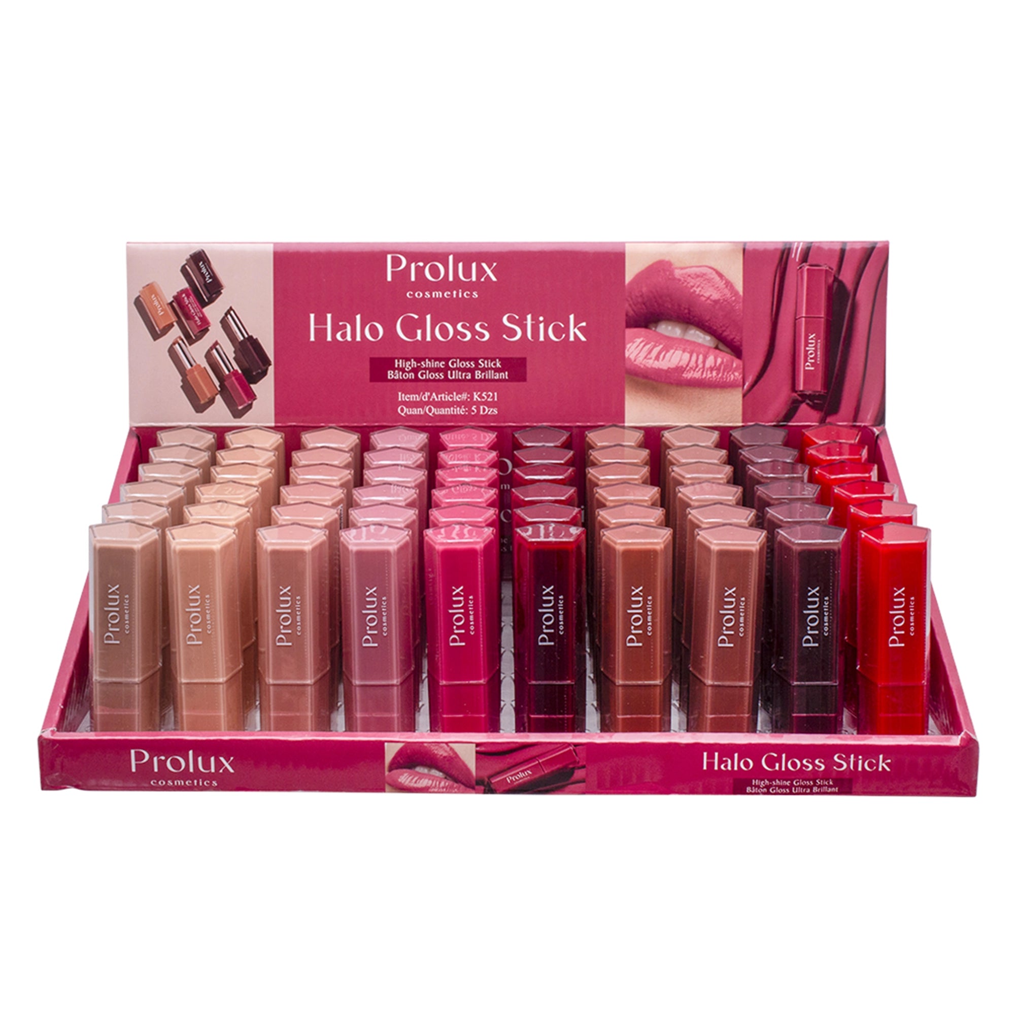 Prolux Cosmetics Halo Gloss Stick Display (60-Piece Set)