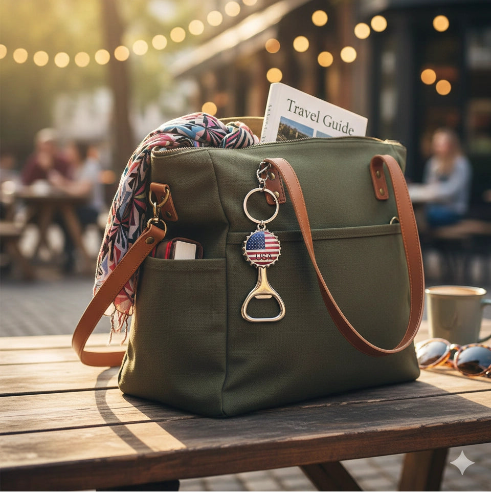 USA Flag Bottle Opener Keychain | 2-in-1 American Pride Key Ring (11.5cm)