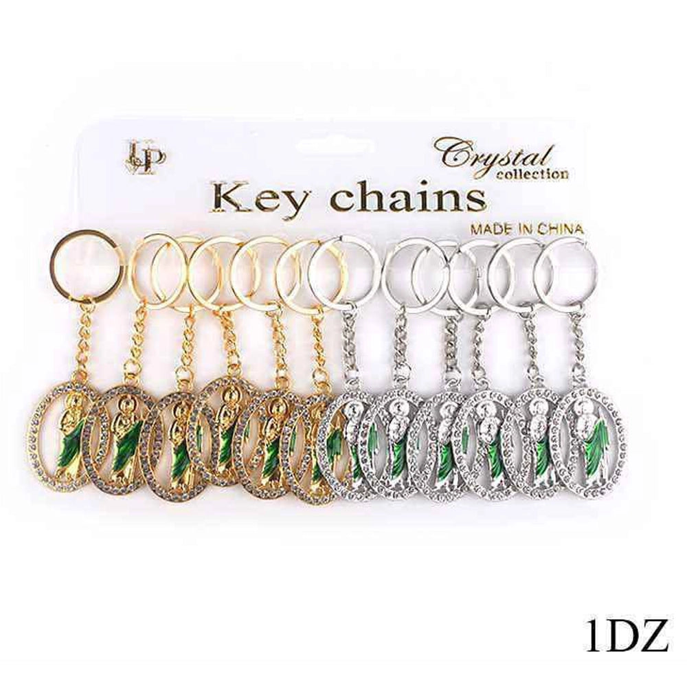 St. Jude Thaddeus Rhinestone Medallion Keychain (10.5cm)