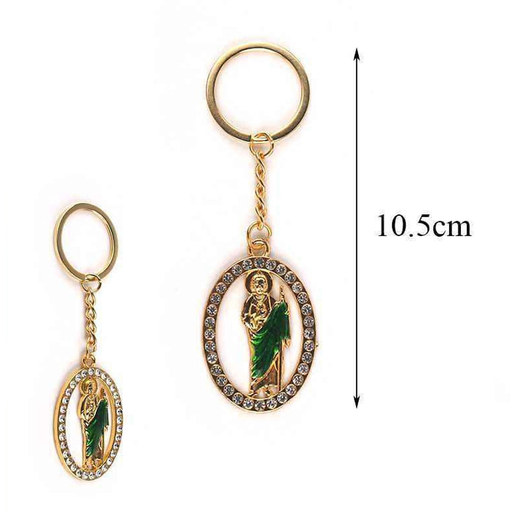 St. Jude Thaddeus Rhinestone Medallion Keychain (10.5cm)