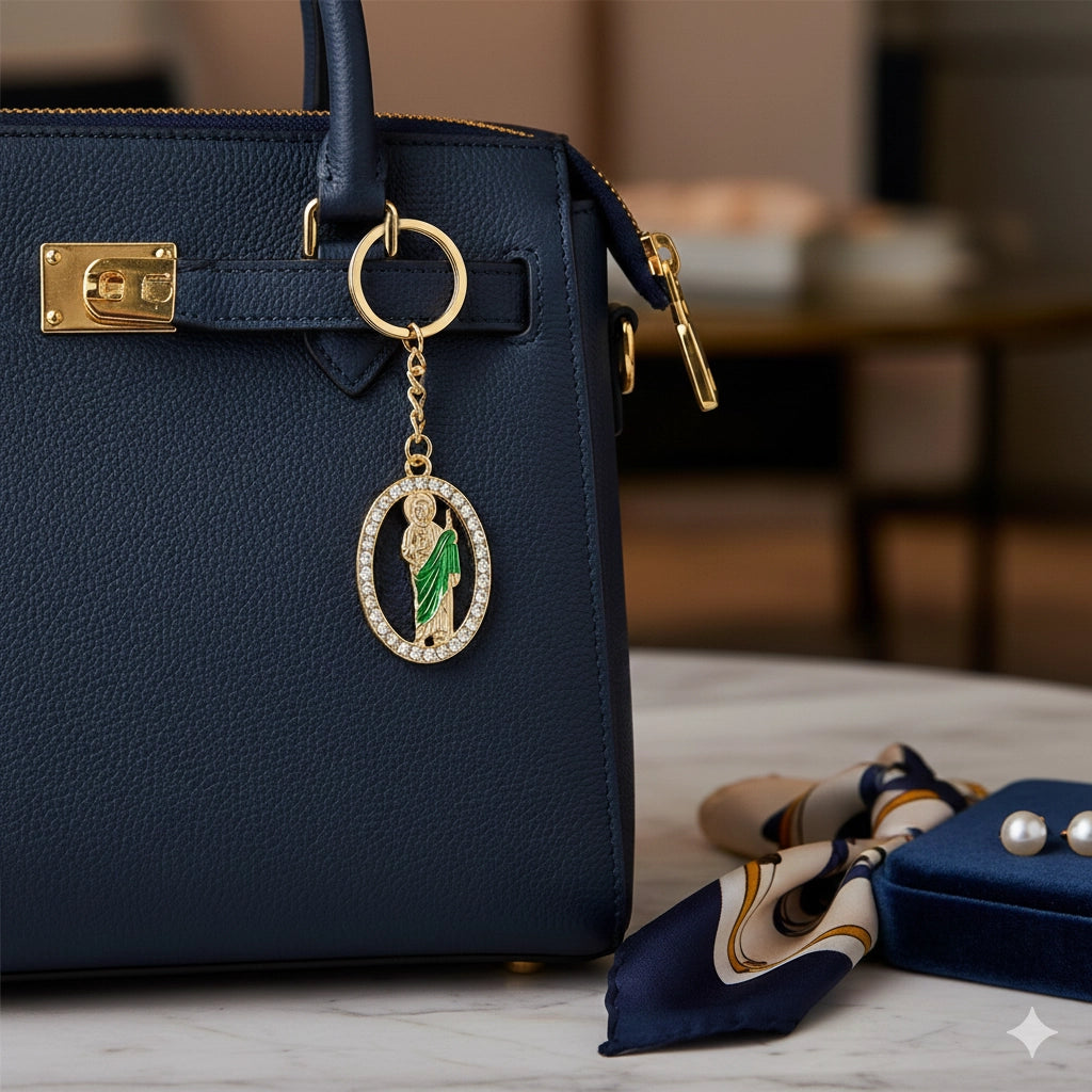 St. Jude Thaddeus Rhinestone Medallion Keychain (10.5cm)