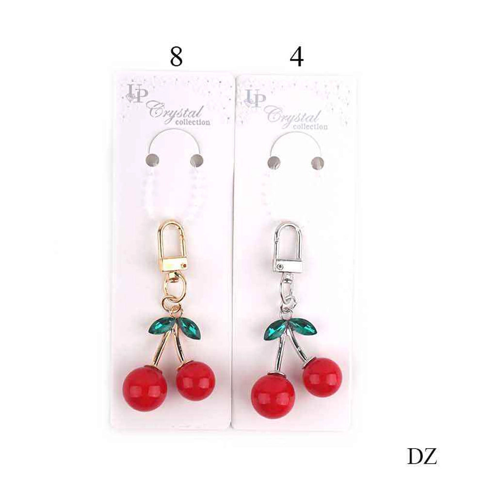 Crystal Leaf Cherry Keychain – 8cm Decorative Handbag Charm (KBC-0691)