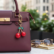 Crystal Leaf Cherry Keychain – 8cm Decorative Handbag Charm (KBC-0691)