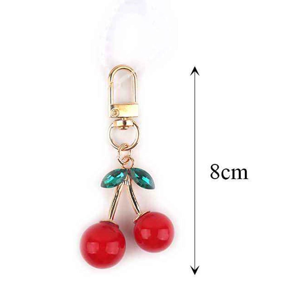 Crystal Leaf Cherry Keychain – 8cm Decorative Handbag Charm (KBC-0691)